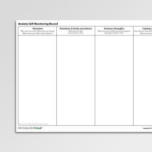 Anxiety Self Monitoring Record Worksheet PDF