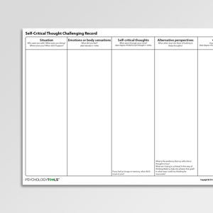 Self Critical Thought Challenging Record Worksheet PDF | Psychology Tools