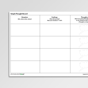 Simple Thought Record Worksheet PDF | Psychology Tools