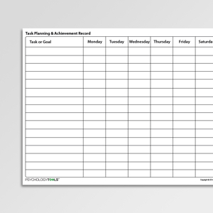 Task Planning And Achievement Record Worksheet PDF | Psychology Tools